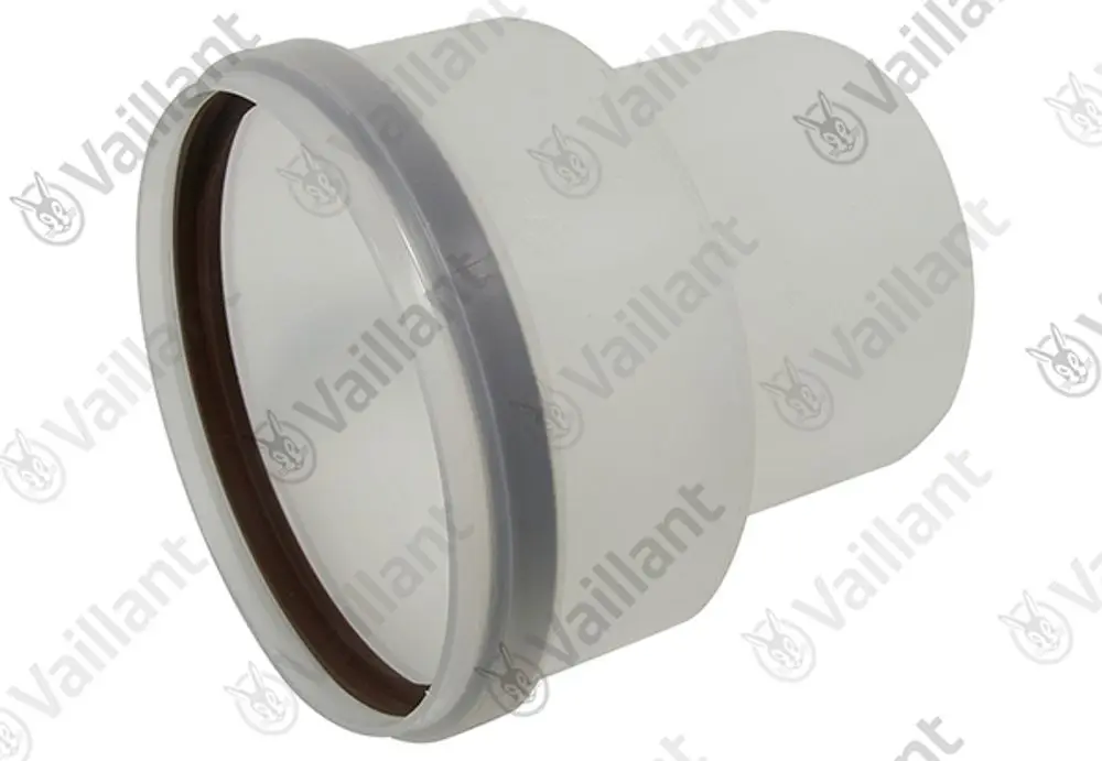 Vaillant Adapter aus Kunststoff mit einem runden, flexiblen Anschluss. Geeignet für Verbindungssysteme im Bereich der Abgastechnik.